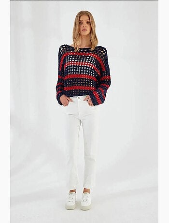 Camisola de malha grossa texturada às riscas, oversized mixray