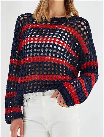 Camisola de malha grossa texturada às riscas, oversized mixray