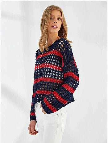 Camisola de malha grossa texturada às riscas, oversized mixray
