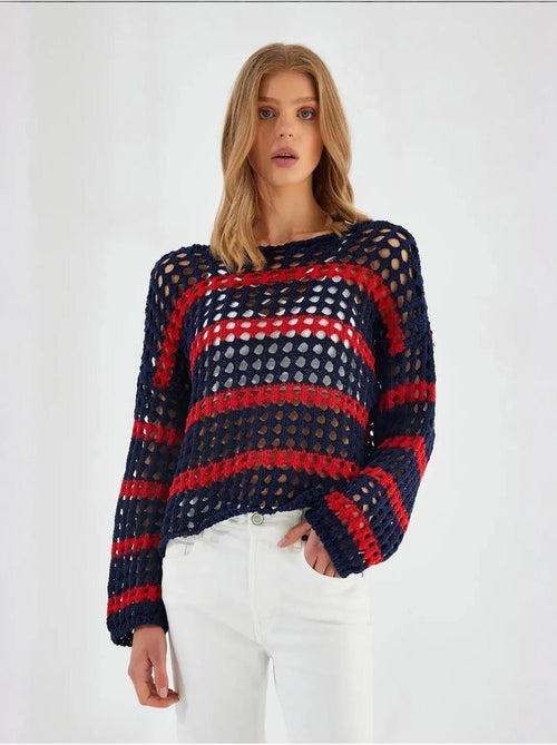 Camisola de malha grossa texturada às riscas, oversized mixray - Kiabi Camisola de malha grossa texturada às riscas, oversized mixray - Kiabi
