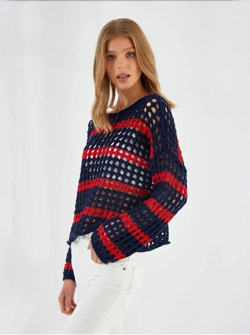 Camisola de malha grossa texturada às riscas, oversized mixray - Kiabi Camisola de malha grossa texturada às riscas, oversized mixray - Kiabi
