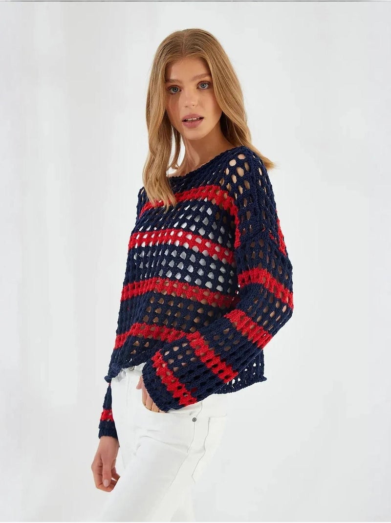 Camisola de malha grossa texturada às riscas, oversized mixray Azul-marinho - Kiabi