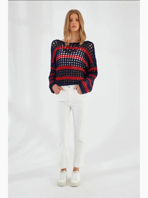 Camisola de malha grossa texturada às riscas, oversized mixray - Kiabi Camisola de malha grossa texturada às riscas, oversized mixray - Kiabi