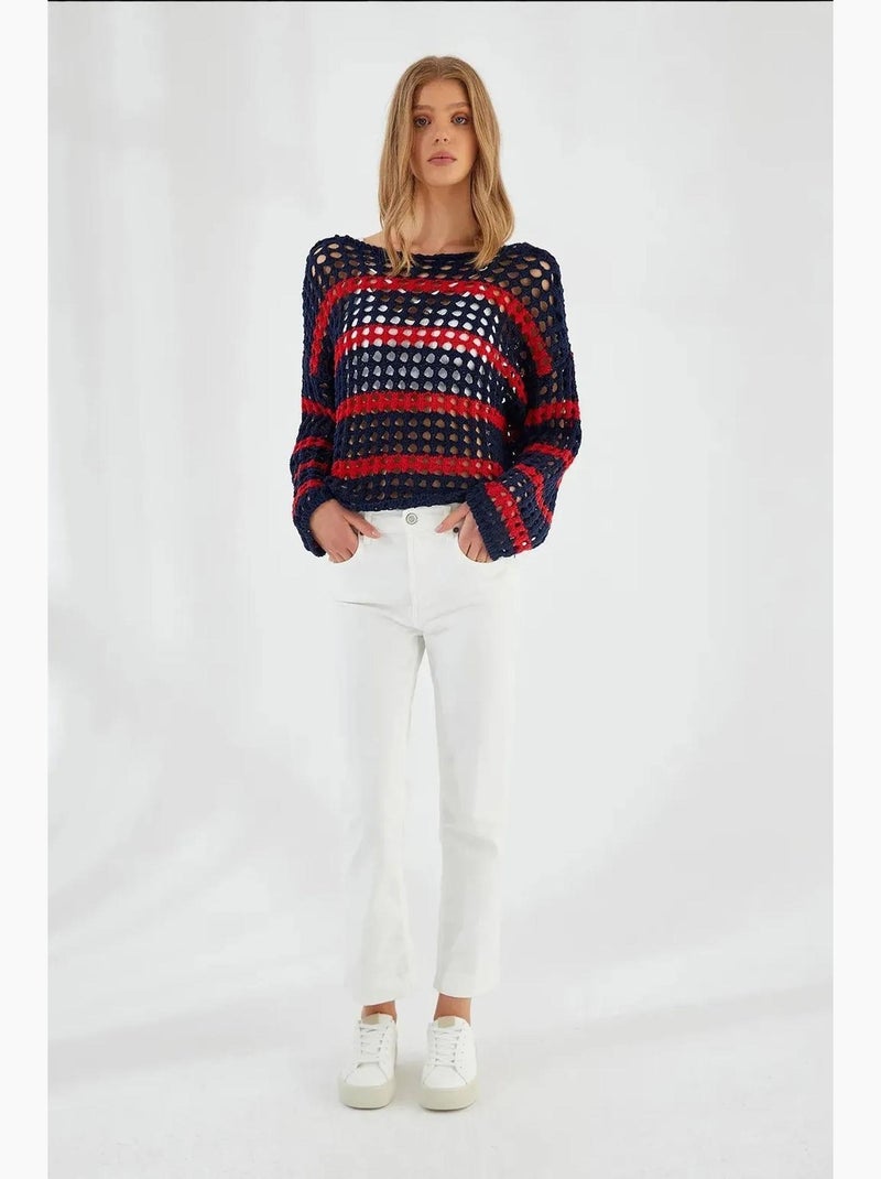 Camisola de malha grossa texturada às riscas, oversized mixray Azul-marinho - Kiabi