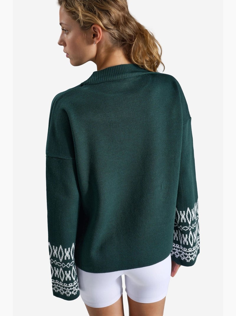 Camisola de malha jacquard com decote redondo my fashion Verde esmeralda - Kiabi