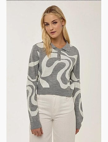 Camisola de malha jacquard com gola polo hiccup
