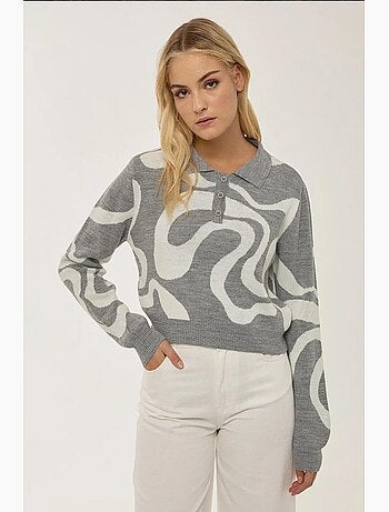 Camisola de malha jacquard com gola polo hiccup