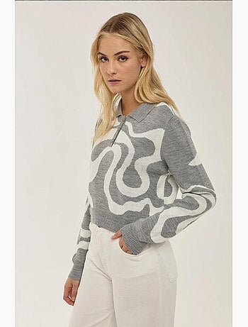 Camisola de malha jacquard com gola polo hiccup