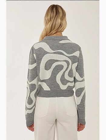 Camisola de malha jacquard com gola polo hiccup