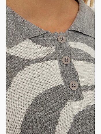 Camisola de malha jacquard com gola polo hiccup