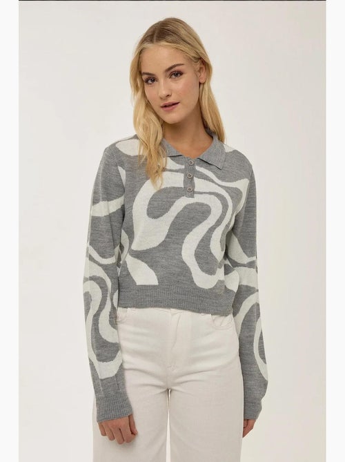 Camisola de malha jacquard com gola polo hiccup - Kiabi