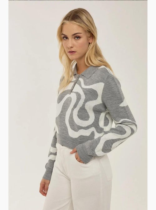 Camisola de malha jacquard com gola polo hiccup - Kiabi