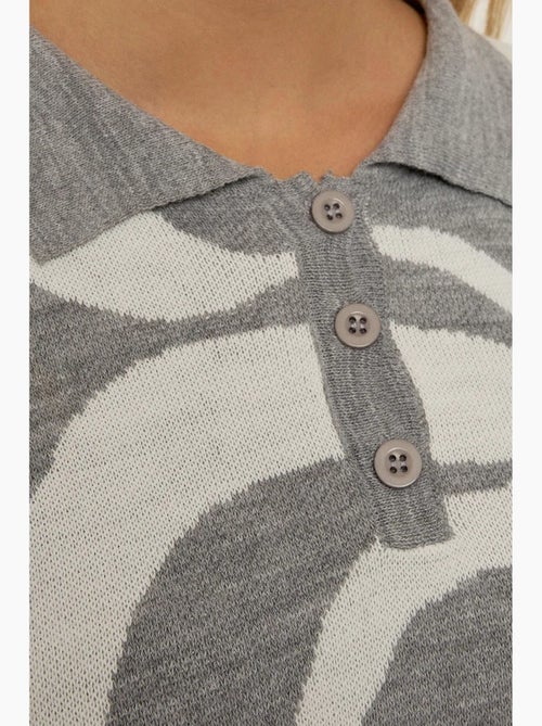 Camisola de malha jacquard com gola polo hiccup - Kiabi