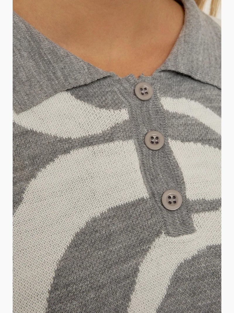 Camisola de malha jacquard com gola polo hiccup Cinza - Kiabi