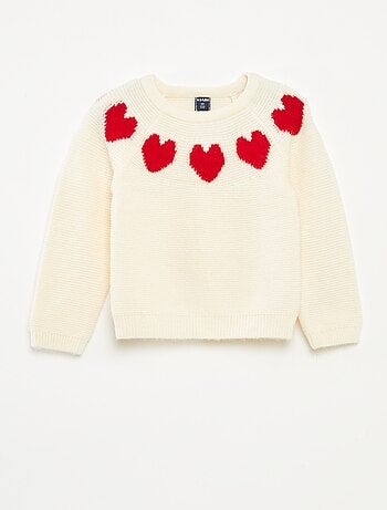 Camisola de malha jacquard com motivos de corações