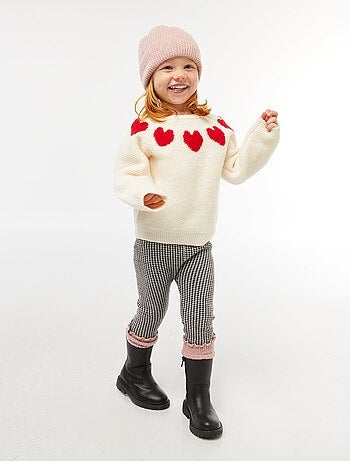 Camisola de malha jacquard com motivos de corações