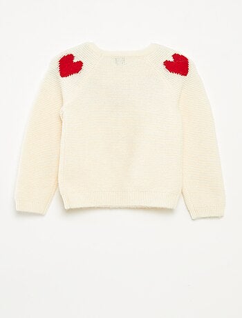 Camisola de malha jacquard com motivos de corações