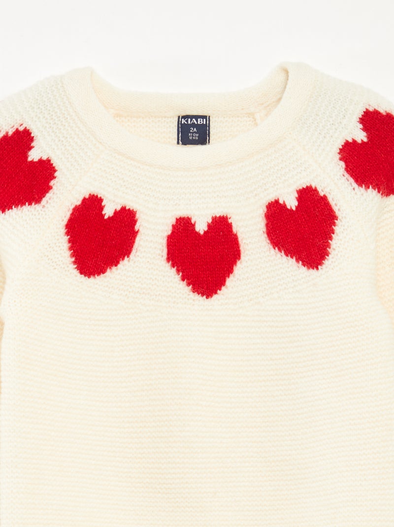 Camisola de malha jacquard com motivos de corações Vermelho - Kiabi