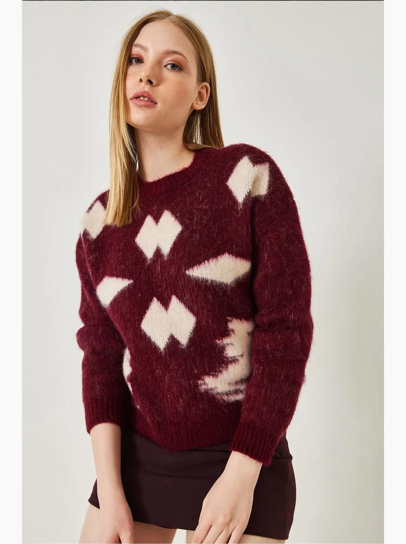 Camisola de malha jacquard escovado lucci Vermelho bordô - Kiabi