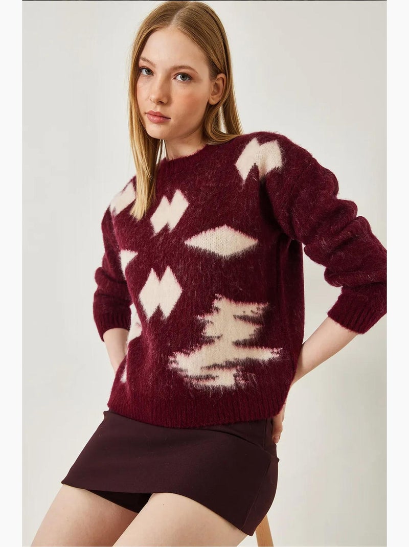 Camisola de malha jacquard escovado lucci Vermelho bordô - Kiabi