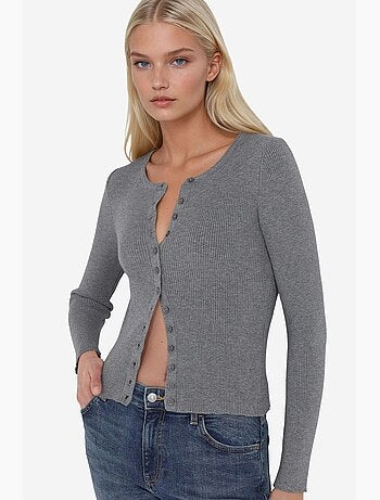 Camisola de malha justa com gola redonda e botões hiccup