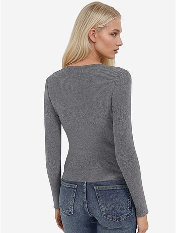Camisola de malha justa com gola redonda e botões hiccup