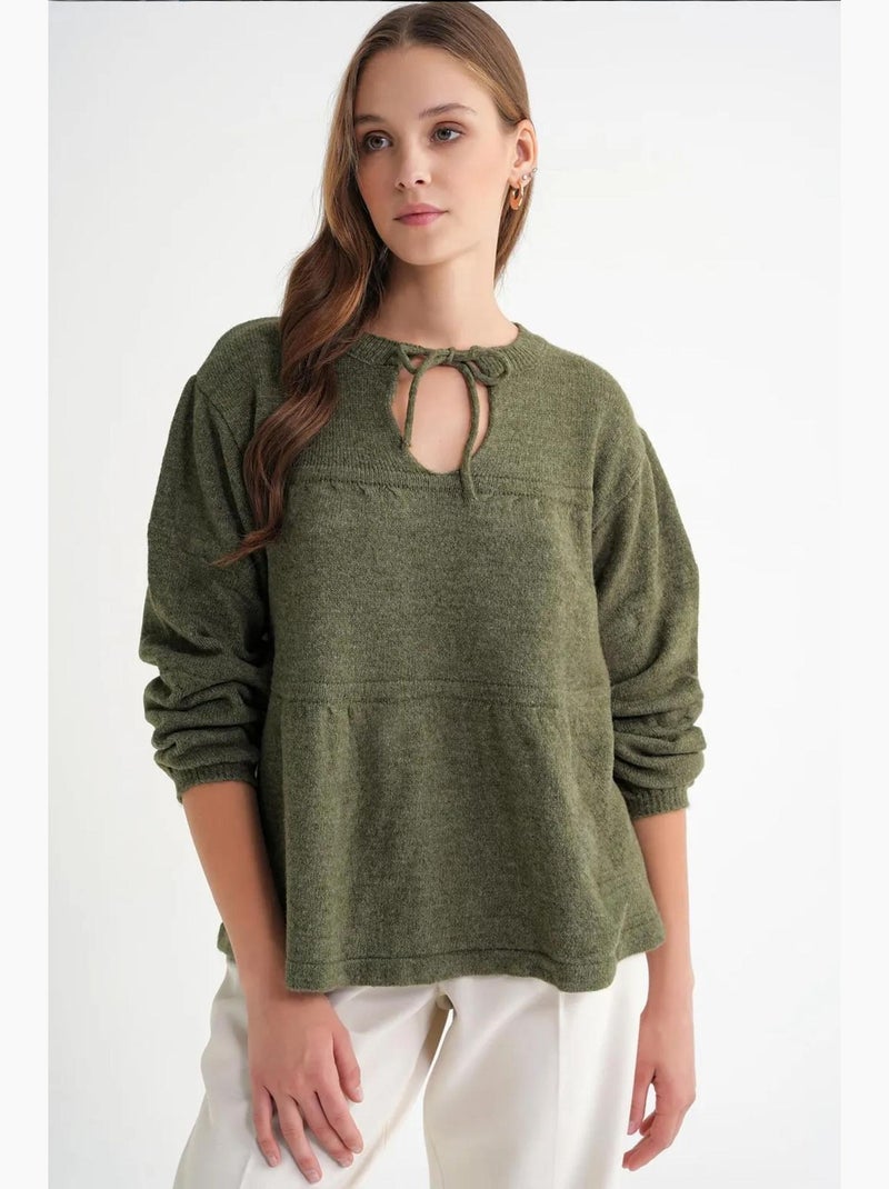 Camisola de malha larga com detalhe de laço mixray Cáqui - Kiabi