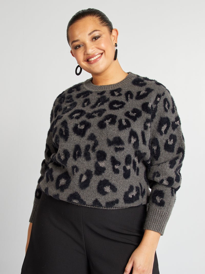 Camisola de malha 'leopardo' brilhante 'Only Carmakoma' CINZA - Kiabi
