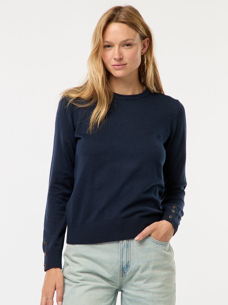 Camisola de malha leve com gola redonda Azul - Kiabi