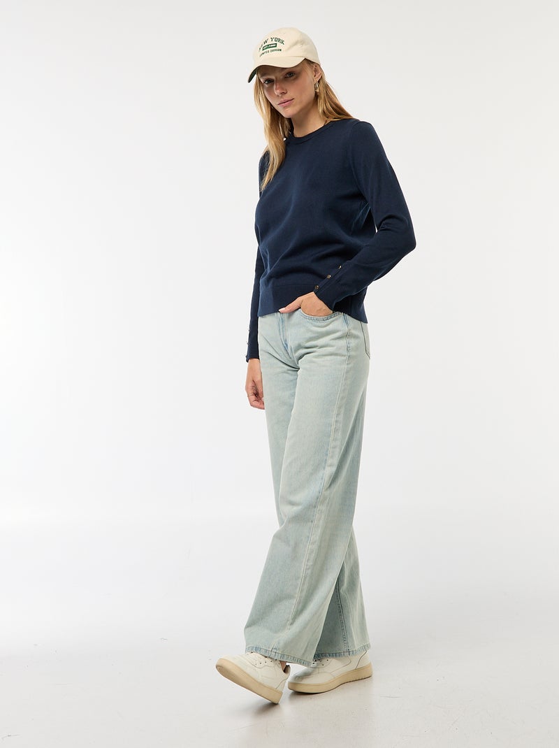 Camisola de malha leve com gola redonda Azul - Kiabi
