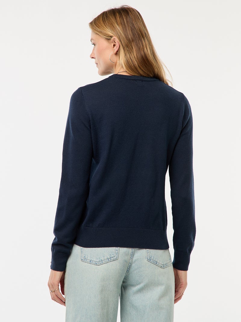 Camisola de malha leve com gola redonda Azul - Kiabi