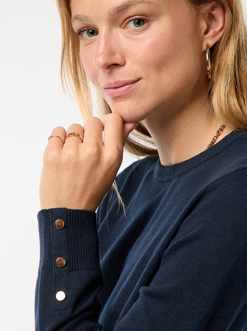 Camisola de malha leve com gola redonda Azul - Kiabi