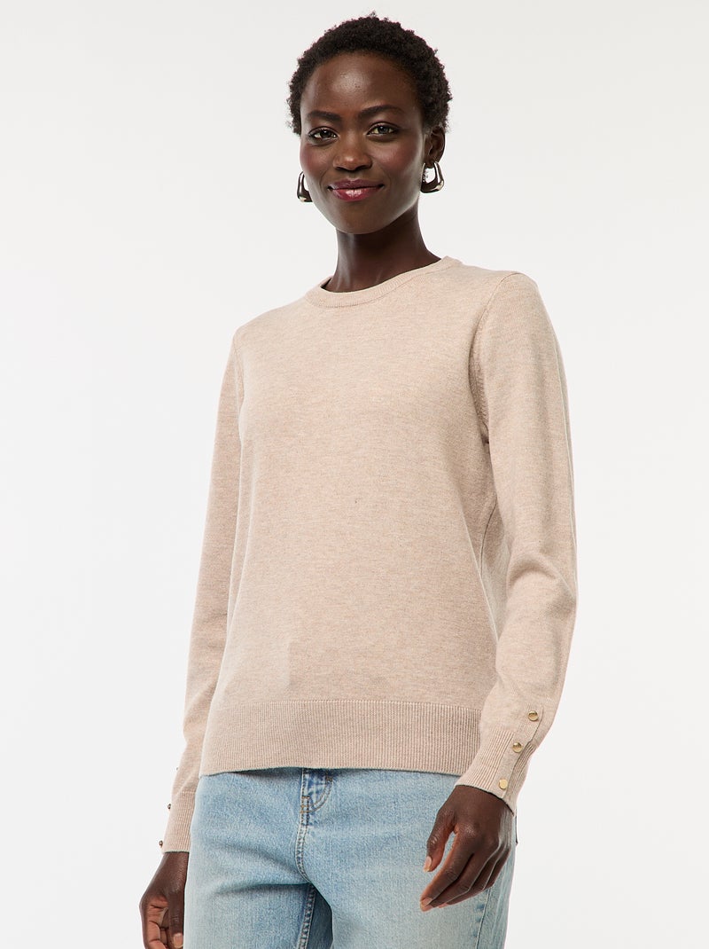 Camisola de malha leve com gola redonda Bege - Kiabi