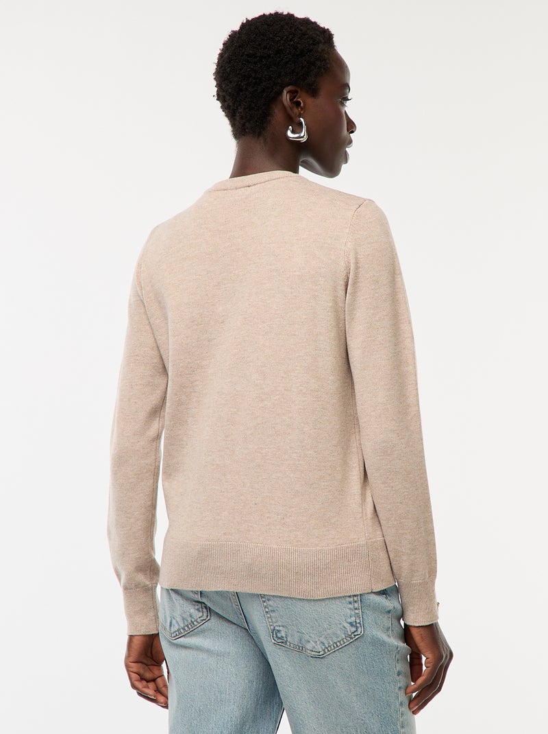 Camisola de malha leve com gola redonda Bege - Kiabi