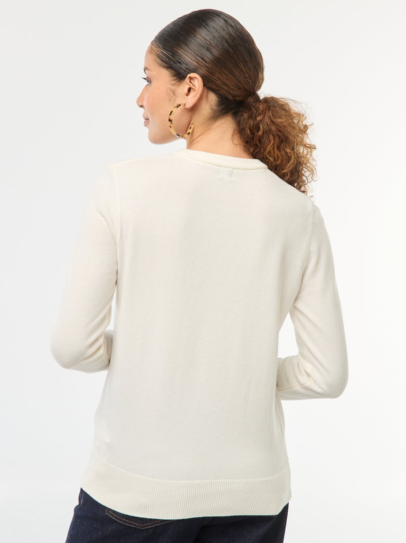 Camisola de malha leve com gola redonda Branco - Kiabi