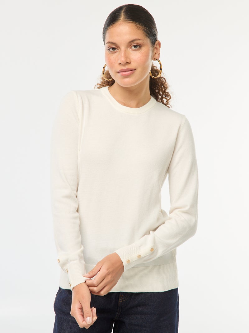 Camisola de malha leve com gola redonda Branco - Kiabi