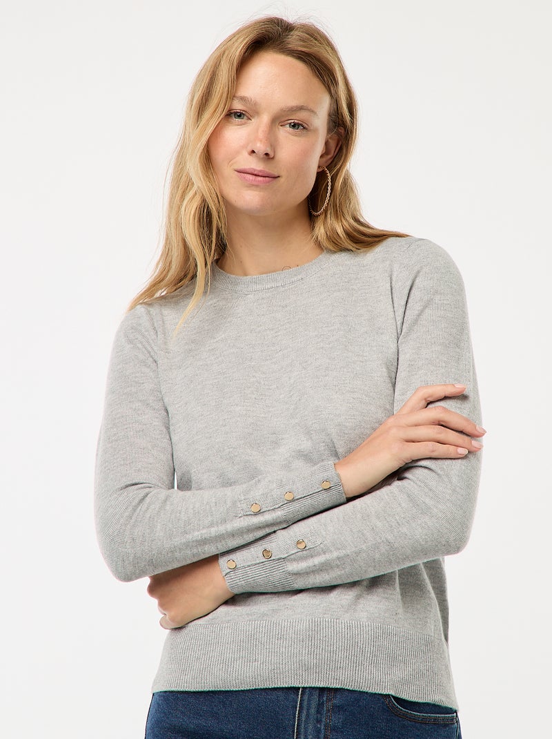 Camisola de malha leve com gola redonda Cinza - Kiabi