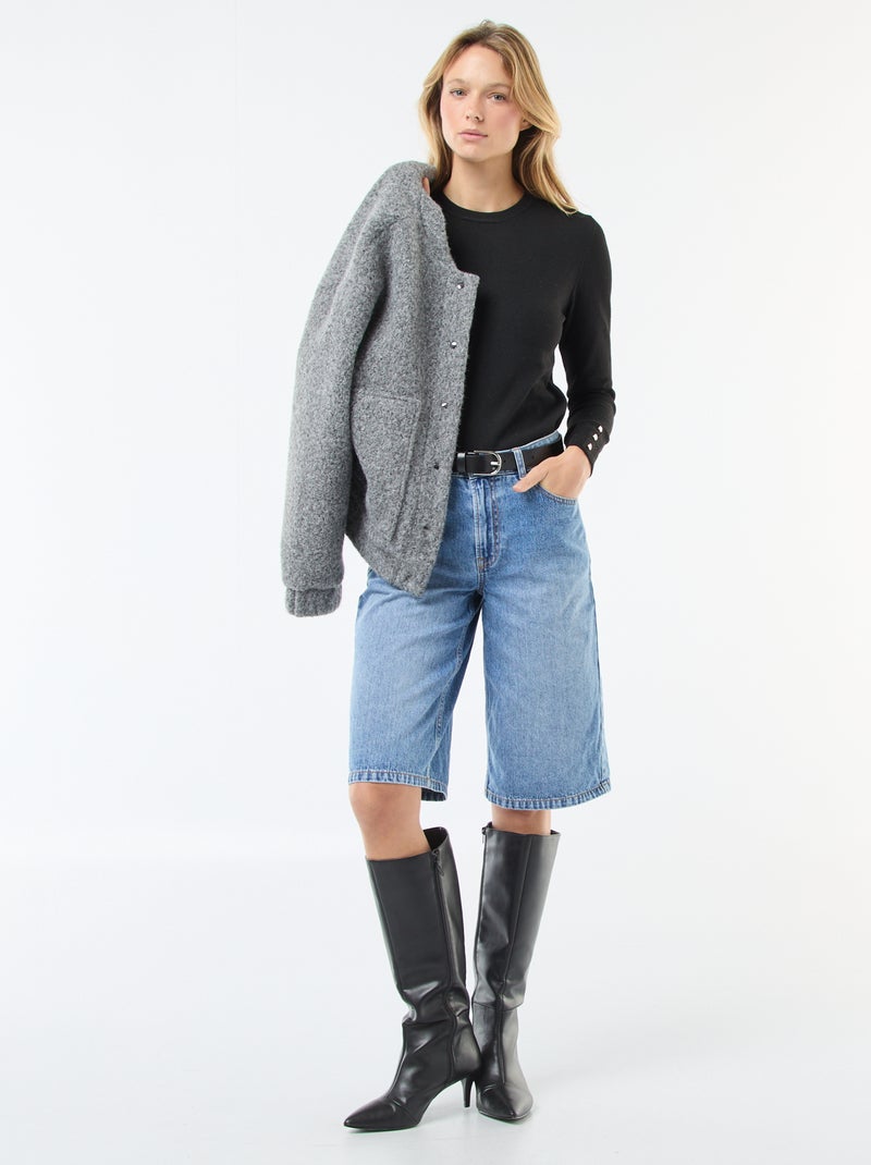 Camisola de malha leve com gola redonda Preto - Kiabi