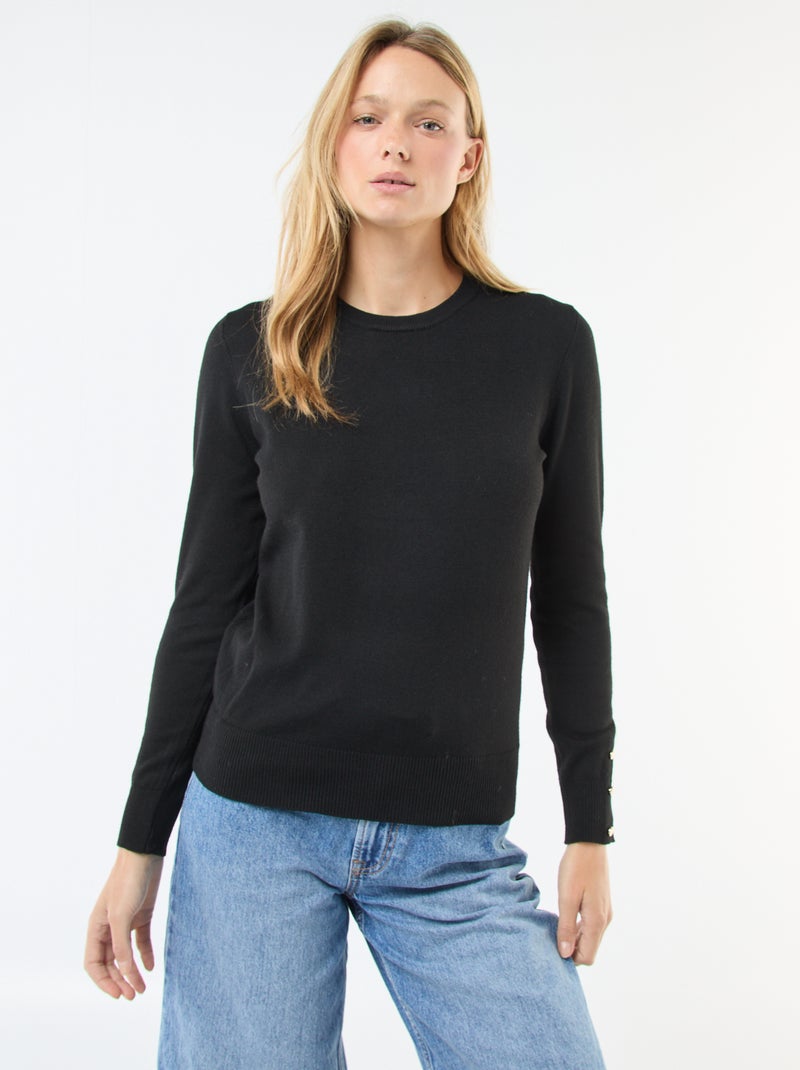 Camisola de malha leve com gola redonda Preto - Kiabi