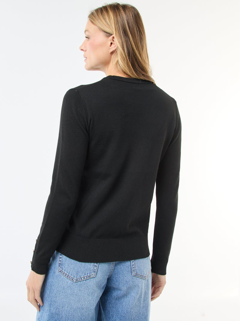Camisola de malha leve com gola redonda Preto - Kiabi