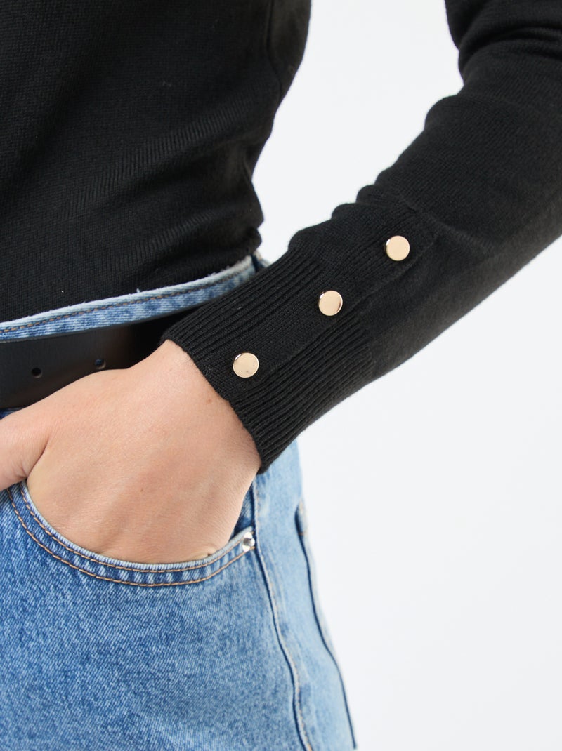 Camisola de malha leve com gola redonda Preto - Kiabi