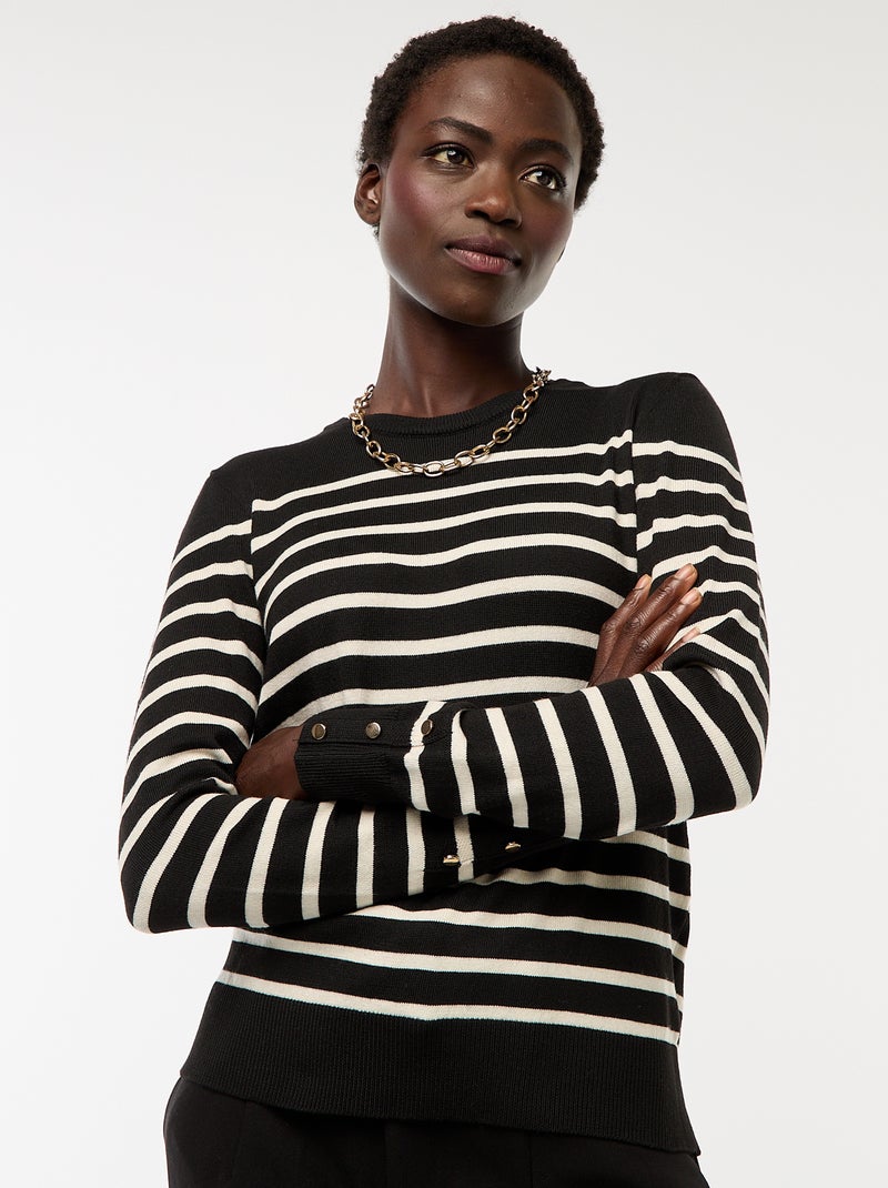 Camisola de malha leve com gola redonda Preto - Kiabi