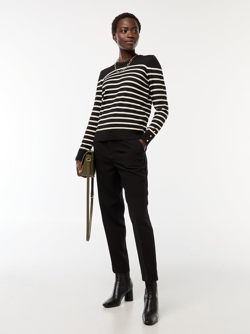 Camisola de malha leve com gola redonda Preto - Kiabi