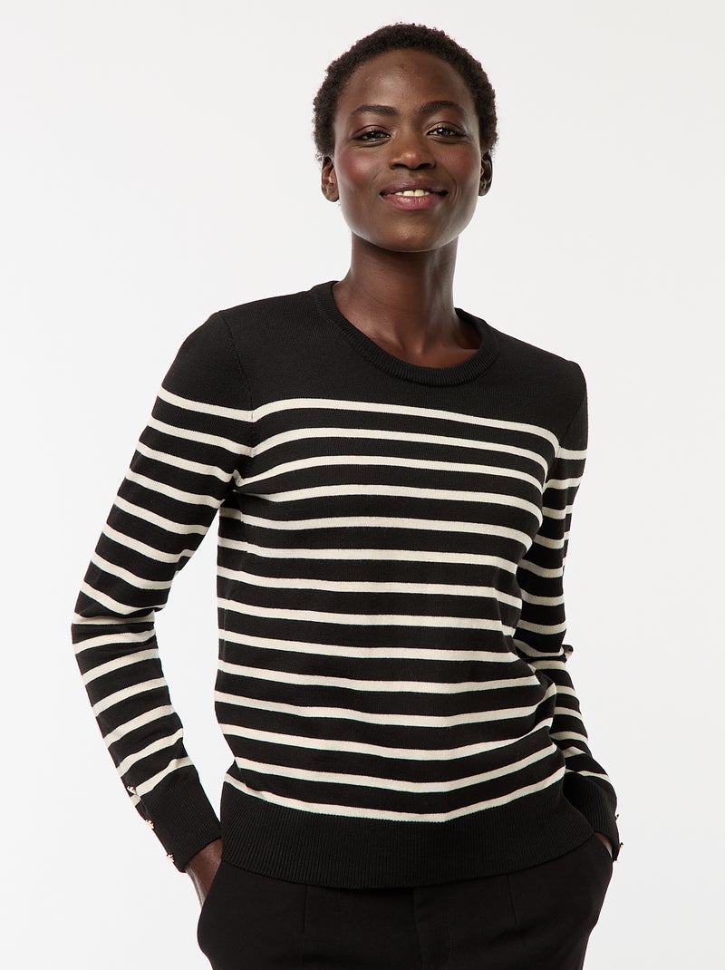 Camisola de malha leve com gola redonda Preto - Kiabi