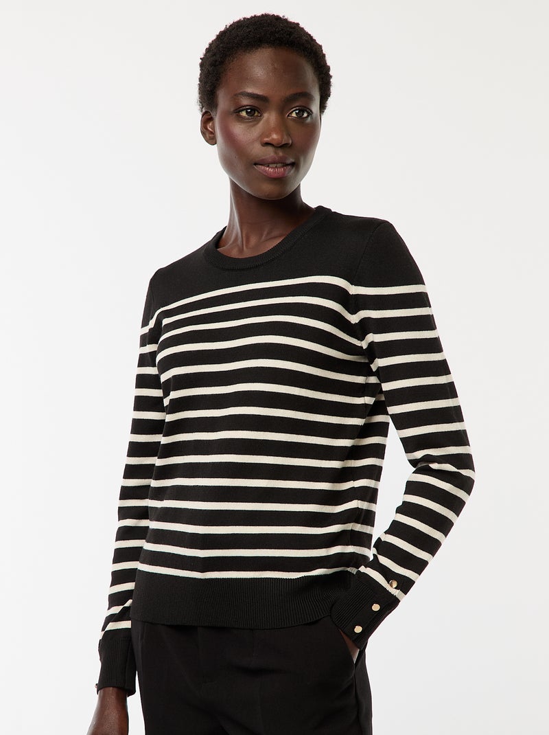 Camisola de malha leve com gola redonda Preto - Kiabi