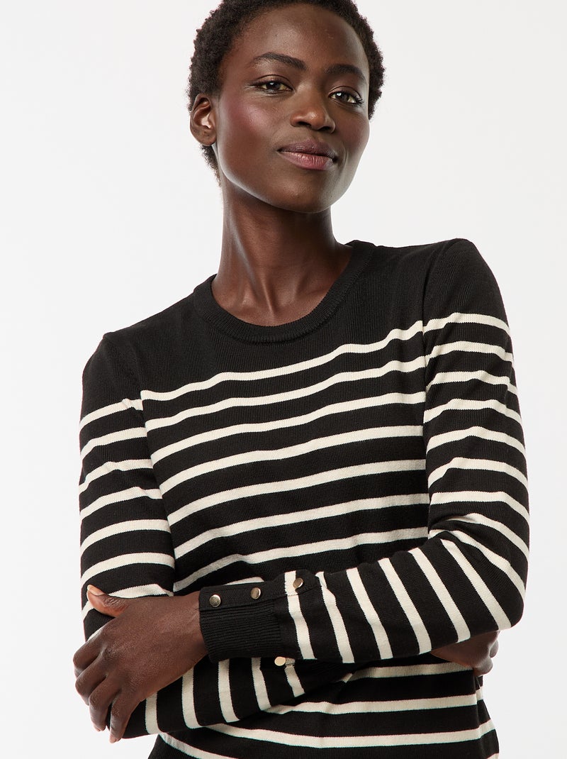 Camisola de malha leve com gola redonda Preto - Kiabi
