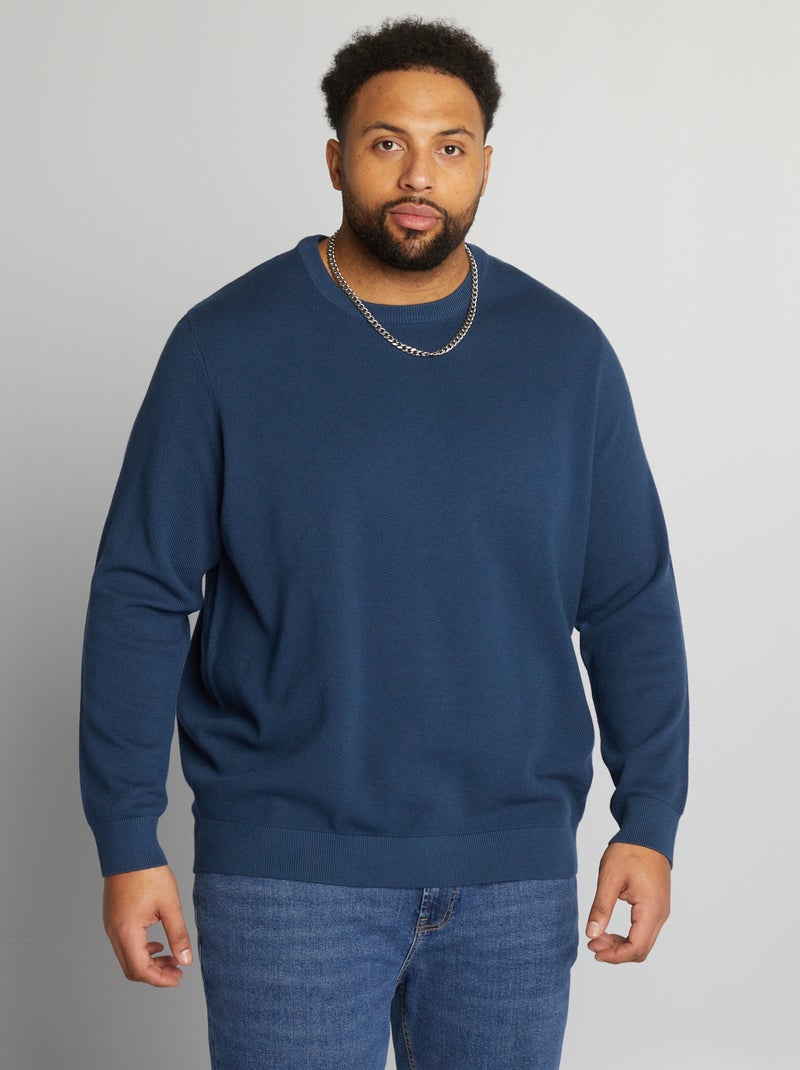Camisola de malha lisa com gola redonda Azul Escuro - Kiabi