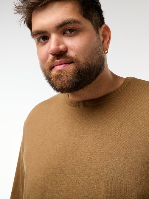 Camisola de malha lisa com gola redonda - Kiabi