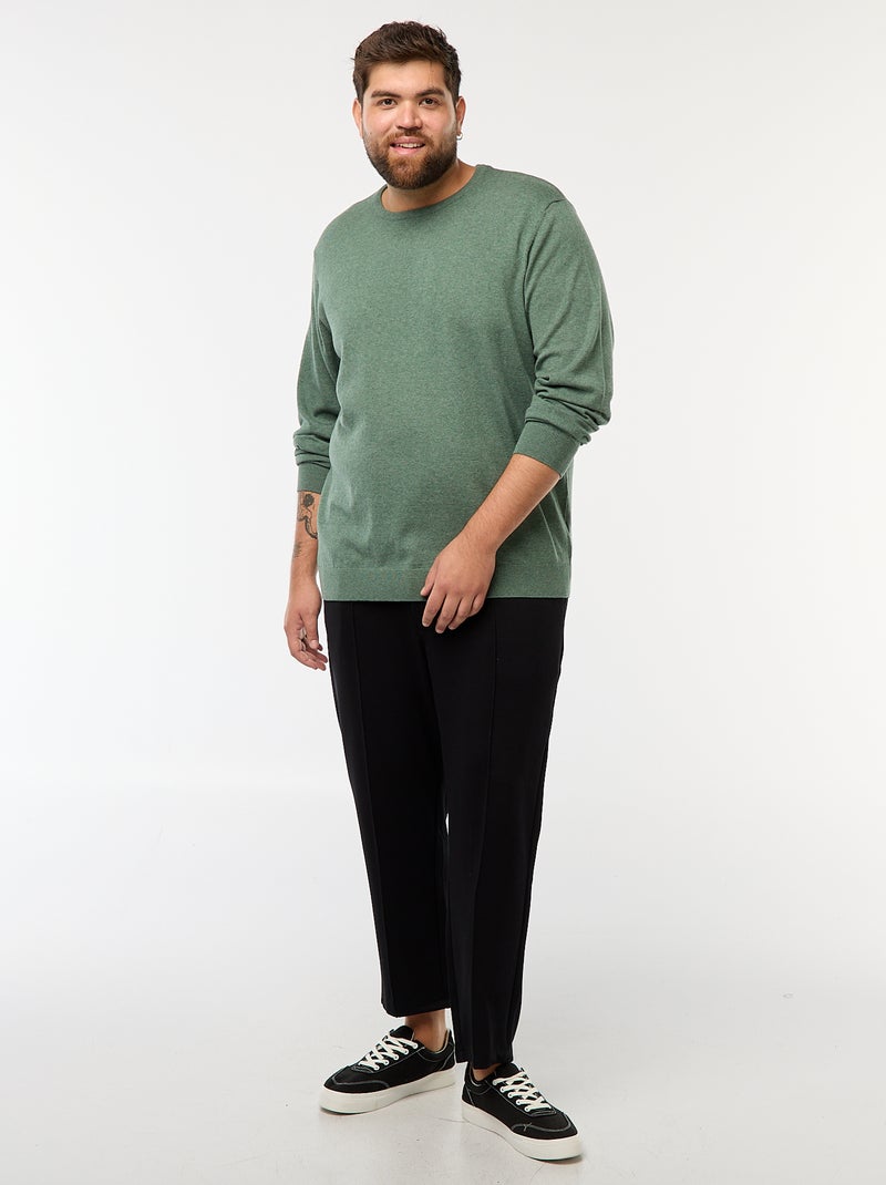 Camisola de malha lisa com gola redonda Verde - Kiabi