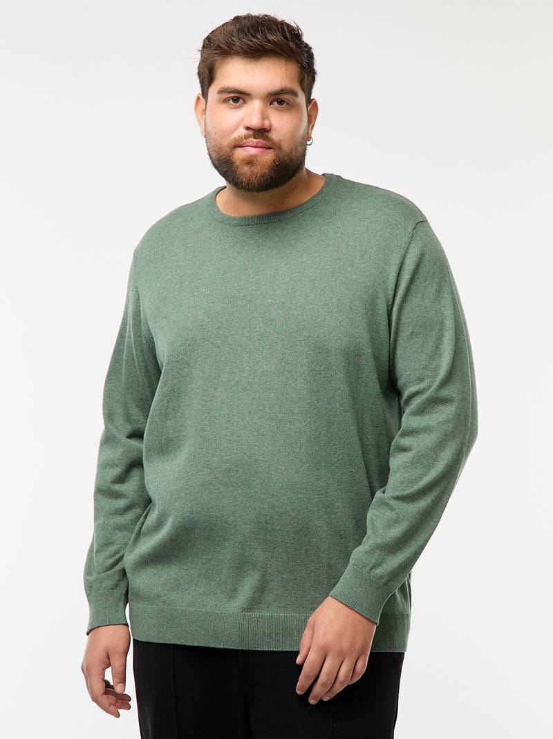 Camisola de malha lisa com gola redonda Verde - Kiabi